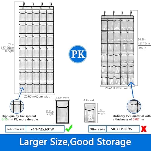 over the door shoe organizer,2025 upgraded,over the door shoe organizer,35 Huge clear pockets,over door shoe organizer,Store size 13 shoes,Strong material,hooks Suitable for various doors,White - Thumbnail 4