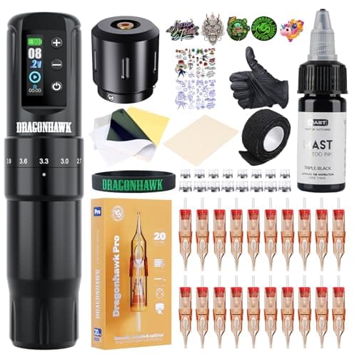 Dragonhawk Beginner Tattoo Kit Atom2 Pro Cordless Tattoo Gun Machine Pen Complete Tattoo Kit 7 Strokes 2.4-4.2mm - Image 1