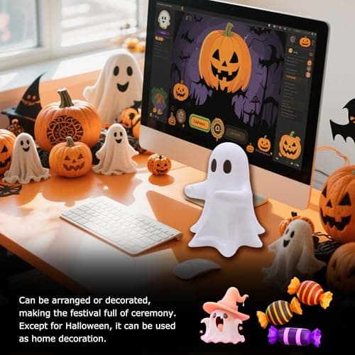 Bokynu Ghost Figurine Holding Coke Table Decor, Replaceable Can Holder Halloween Cute Desktop Ghost Statue Decoration, Fun and Practical - Thumbnail 4