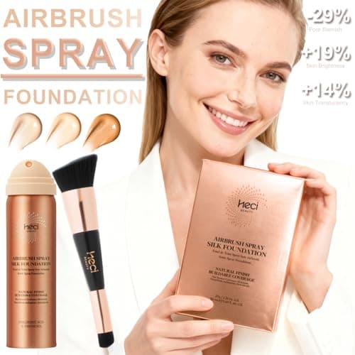 HECI BEAUTY Airbrush Foundation for Mature Skin, Silk Spray & Kabuki Brush Set, Flawless Finish, Anti-Aging Formula for Smooth Radiant Skin, Long Wear Lightweight Makeup,110 Light, 1.69 fl oz - Thumbnail 2