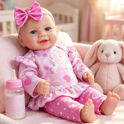 Milidool Reborn Baby Dolls - 17Inch Cute Realistic Baby Doll Poseable Smiling Real Life Baby Dolls with Complete Accessories for 3+ Years Old Gifts - Image 1