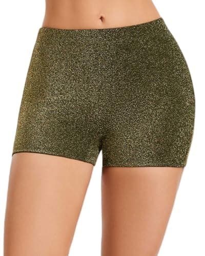 RanZZRan Women's Glitter Booty Shorts - Metallic Sparkly Hot Pants for Rave Club & Night Out | Shiny Dance Party Shorts (US, Alpha, Large, Regular, Regular, 1 Pack Gold) - Image 1