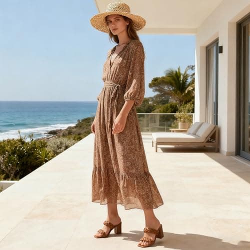 Athlefit Braided Heeled Sandals for Women Fashion Square Open Toe Comfortable Slip on Block Tan Heels Size 8.5 - Thumbnail 6