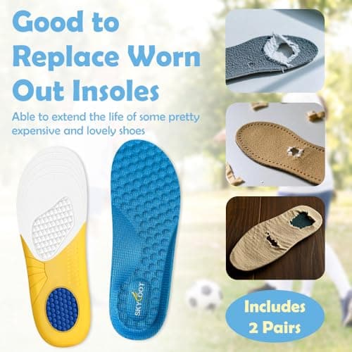 Skyfoot Shoe Insoles for Kids Worn Down Inserts Replacement, Comfy, Breathable, Cut to Fit Sturdy Shoe Soles for Child Sneakers (Blue - 2 Pairs, Little Kids: 13-3) - Thumbnail 2