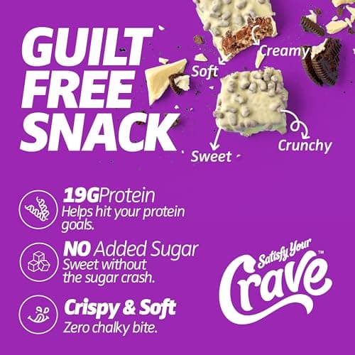 Satisfy Your Crave Protein Bars– High Protein Delicious Snacks– 19g of Protein, No Added Sugar– White Chocolate Cookies & Cream– Perfect Breakfast, On-the-Go Snack, Pantry Staple & Office Treat– Non-GMO, 12 Pack - Thumbnail 4