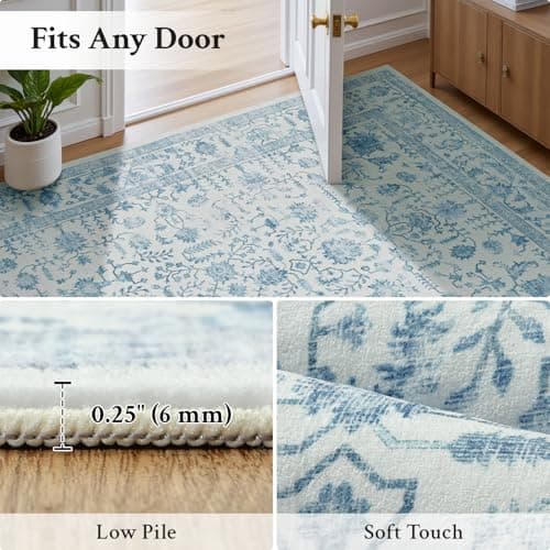 RUGVIGO Blue 8x10 Area Rugs for Living Room, Floral Vintage Washable Rug for Bedroom, Non-Slip Stain Resistant Soft Low Pile Carpet for Dining Room Home Decor Kids Room - Thumbnail 3