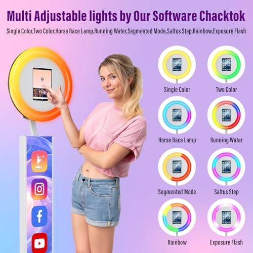 JIYANG Portable Photo Booth Compatible with Any Ipad,Photo Booth Stand Shell with ChackTok PhotoBooth VIP 2 Month Member and Flight Case,Free Custom Logo,Perfect for Parties,Wedding and Events(White) - Thumbnail 4