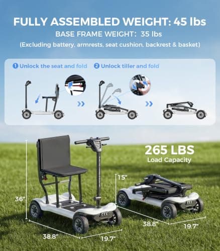 [2026 Upgraded] PAISEEC D3 Pro 35 lbs Lightweight Mobility Scooter for Seniors, Light Weight Mobility Scooter with 2 Batteries, Long Range, Airline Approved, Foldable Mobility Scooter (Ivory) - Thumbnail 2