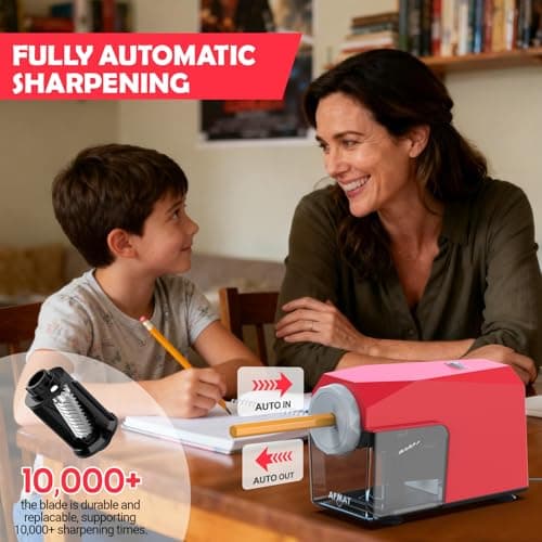 AFMAT Electric Pencil Sharpener, Fast & Hands-Free, 10K+ Uses, 5 Nibs, Fully Automatic Pencil Sharpener for Classroom, Heavy Duty Sharpeners for No.2/Jumbo/Colored Pencils (φ6.5-10.5mm) US Plug(120V) - Thumbnail 2