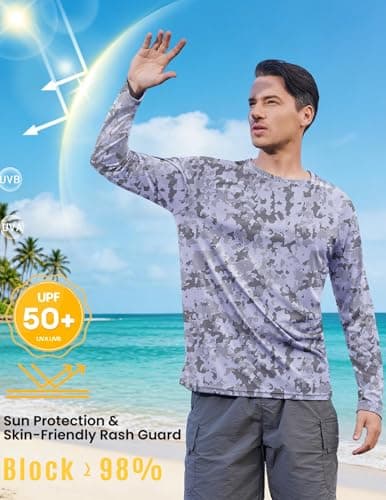 PINSPARK Men's UPF 50+ Sun Protection Shirts Quick Dry Long Sleeve Fishing Shirts for Men Lightweight Beach Swim Shirt Grey - Thumbnail 4