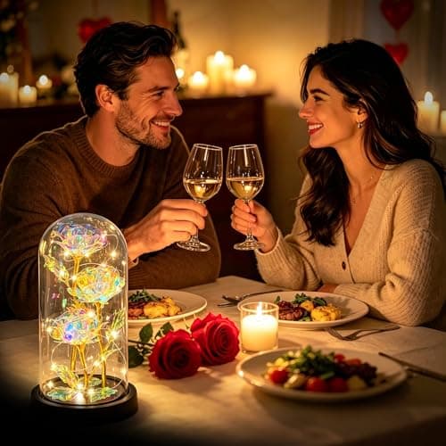 Preserved Forever Anniversary Flower Gifts, for Her, Rose Gifts for Loved One, Glass Light Up Rose Home Decor Gifts for Women Girlfriend Wife Sister Her, Anniversary Birthday Graduation Gift for Women - Thumbnail 3