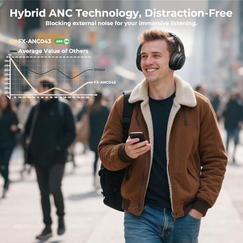 FXWONTY Hybrid Active Noise Cancelling Headphones, Wireless Bluetooth 5.4 Over Ear Headphones & Fast Charging, Hi-Res Audio, Deep Bass, Transparency Mode, 70h Playtime, Comfort for Travel/Office/Home - Thumbnail 2