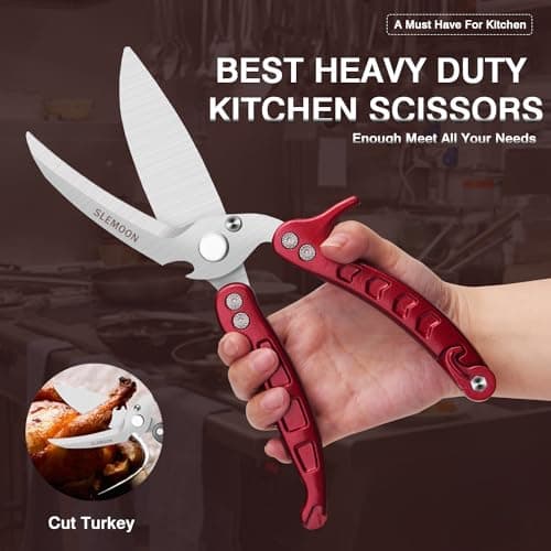 SLEMOON Heavy Duty Poultry Shears Kitchen for Chicken Meat,Multipurpose Kitchen Shears for Food,Herb Scissors with 5 Blades and Cleaning Comb, Cool Kitchen Gadgets Tools 2024 Green,2pcs set,burgundy - Thumbnail 3