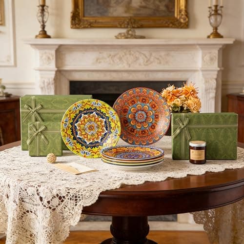 vancasso Bohemian Dinner Plates Set of 6, 10.5 Inch Ceramic Kitchen Plates for Dinner, Colorful Printed Dishes for Dining, Microwave & Dishwasher Safe Plate Set, Series KRVI - Thumbnail 5