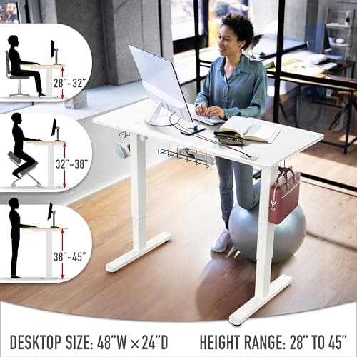 SHW 48-Inch Electric Height Adjustable Standing Desk with Drawer, Memory Preset and Cable Management Tray, White - Thumbnail 6