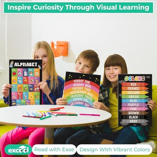 Excool Club 32 Chalkboard Educational Posters For Toddlers 1-3, Toddler Learning Posters For Kids Ages 3-5, Kindergarten Classroom Must Haves, Laminated Abc Number Chart Prek Classroom Decor Preschool - Thumbnail 5