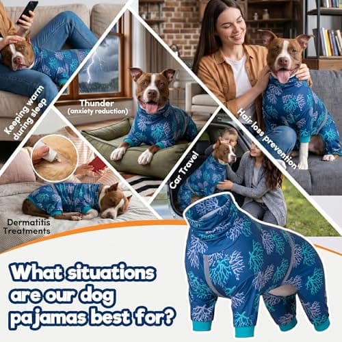 LovinPet Boxer Dogs Onesie Pajamas - UV Protection&Wound Care, Anxiety Relief, Lightweight Stretchy Fabric, Reflective Stripe, Coral Tree Print, Post Surgery Clothes, Pet PJ's /3XL - Thumbnail 4