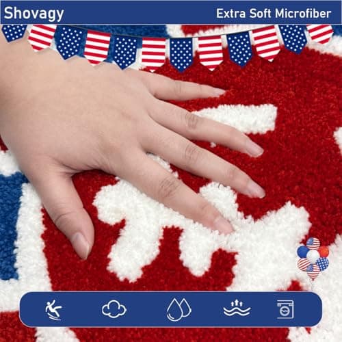 Shovagy Trippy Happy Face Rug 4th of July Bathroom Rugs Patriotic Independence Day Decor Carpet Tufted Quick Dry Non Slip Bath Mats Water Absorbent 3.3FT Red Blue White Bathroom Rugs - Thumbnail 6