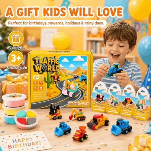Air Dry Clay Kit for Kids – 12 Pack Construction Vehicles Modeling Clay Set - Thumbnail 5