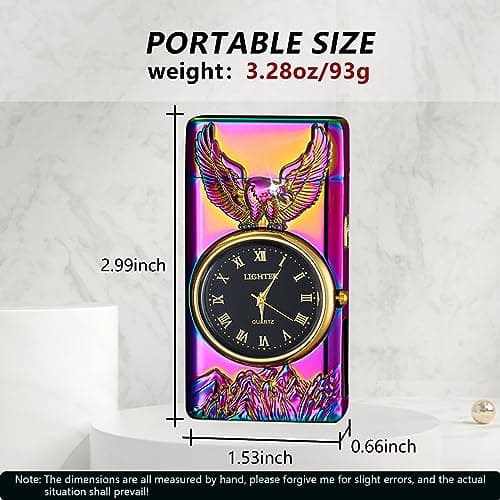 BABOBIU Electric Lighter Cool Windproof Eagle Lighter Flameless Candle Lighters USB Rechargeable Lighters with Cool Clock dial Gift for Men, Boyfriend, Husband (Colorful) - Thumbnail 6