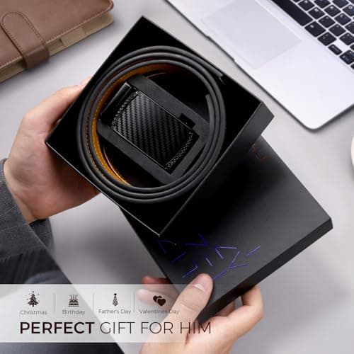 Zitahli Belt Men, Ratchet Belt Dress with 1 3/8" Premium Leather,Slide Belt with Easier Adjustable Automatic Buckle,Trim to Fit Size 30"-36" - Thumbnail 6