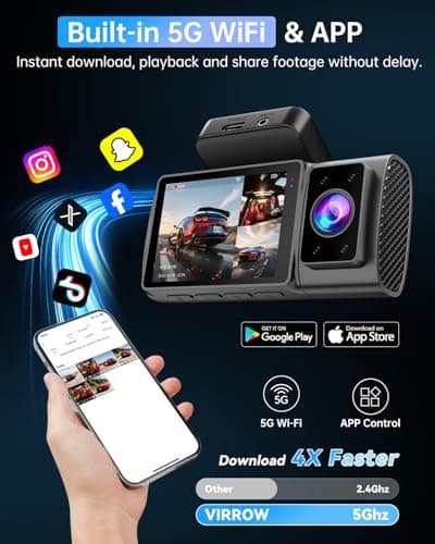 Dash Cam Front and Rear Inside - 3 Channel Dash Cam (4K+1080P+1080P) Built-in 5GHz WiFi APP & 64GB Card - Dashcam with IR Night Vision - Dash Camera for Cars Parking Mode G-Sensor Loop Recording(X7) - Thumbnail 3
