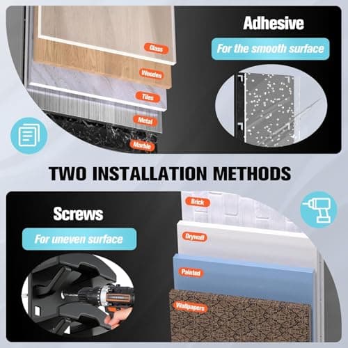 Bhtqdnq 2 Pack Hat Organizer for Baseball Caps, Hat Rack for Wall with Strong Adhesive, Hold Up to 16 Hats, Hat Rack for Door Closet, Multi-Tier Hat Organizer, Two Mounting Options (Black) - Thumbnail 4