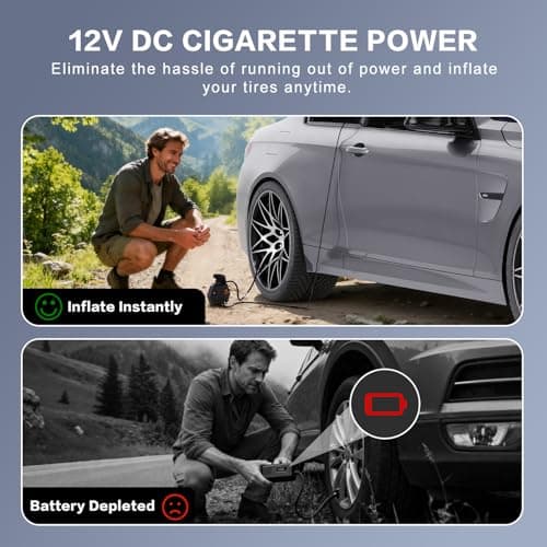 Tire Inflator Portable Air Compressor, Air Pump for Car Tires, 12V DC-Powered Auto Pump with Digital Pressure Gauge, Emergency LED Light - Car Accessories for Car, Motorcycles, Bicycle, Ball, Balloons - Thumbnail 5