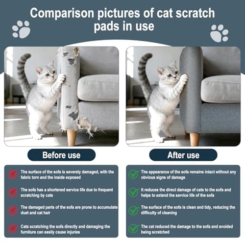 Cat Scratch Mat for Couch, Wall & Cat Tree - 78.7" Trimmable Self-Adhesive Cat Scratcher, Cat Scratch Furniture Protector, Felt Alternative to Sisal, DIY Cat Tower Replacement, 2 Pack(Light Grey) - Thumbnail 3