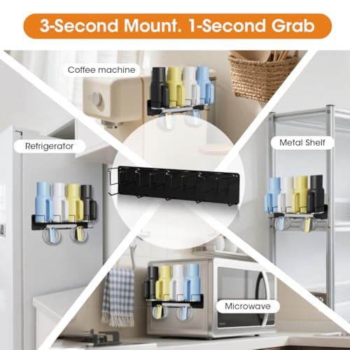 Treybair Magnetic Cup Holder for Fridge - 4 Holders & 5 Hooks Organizer Compatible for Stanley 40 oz & 30 oz and 20 oz with Lid & Straw Storage, Compatible with Stanley Cup Accessories (Black) - Thumbnail 4