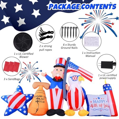 GIFTFIND 10.7FT Long 4th of July Inflatables Outdoor Decorations, Patriotic Independence Day Inflatable Uncle Sam Combo, Built in LED Lights Holiday Blow Up for Party Garden Yard Lawn Decor - Thumbnail 6