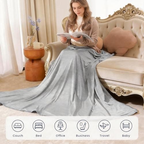 Danctec Cooling Blanket for Hot Sleepers, Cool Throw for Hot Flashes or Night Sweats, Q-Max>0.45 Summer Cool Fiber for Bed Couch Sofa, Lightweight, Soft, Twin or Single Size, 59x79 inch, Grey - Thumbnail 4