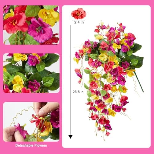 HSTEY 2PCS Spring Artificial Hibiscus Silk Flowers for Outdoors Planter, Fake Hanging Flowers Plants, Summer Long Trailing Vines for Home Patio Garden Balcony Yard Decor UV Resistant - Thumbnail 5