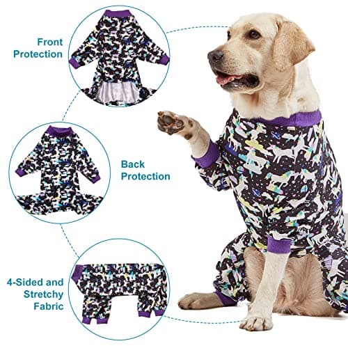 LovinPet Large Breed Dog Clothes, Wound Care/Post Surgery Recovery Shirt for Large Dogs, Unicorns in Space Black Print, UV Protection, Pet Anxiety Relief, Stop Shedding for Dogs, Pet PJ's, 2XL - Thumbnail 4