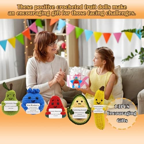 PoccroToys Positive Crochet Fruits - Easter Basket Stuffers for Teens, Toddler, Baby - Inspirational Birthday Employee Appreciation Gifts Bulk for Women, Girls, Friends, Coworker - Home Office Decor - Thumbnail 5