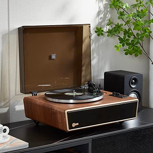 Arkrocket Huygens High Fidelity Bluetooth Record Player with Built-in Speakers Belt Drive Vinyl Turntable with Moving Magnet Cartridge, Bluetooth Input Output and Aux-in (Huygens Walnut) - Thumbnail 6