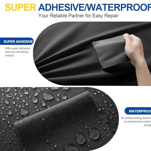 Fabric Repair Tape, Self Adhesive Canvas Repair Patch, Waterproof Outdoor Canvas Tape/Patch Kit for Sun Shades Clothing Tent Awnings Boat Cover Couches Black 4x71 inch - Thumbnail 4