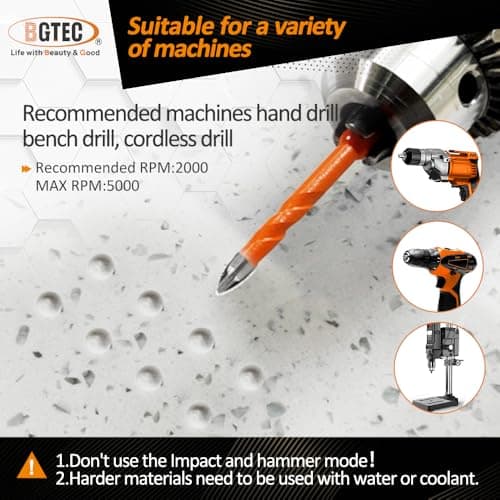 BGTEC Masonry Drill Bits, 10pcs 5MM*2+6MM*4+8MM*2+10MM+12MM Tungsten Carbide Tip Tile Drill Bit Set for Ceramic Tile, Brick Wall, Masonry, Concrete, Glass, Plastic and Wood Quick-fit Hex Shank - Thumbnail 6