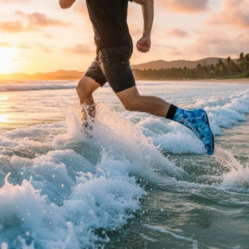 PLUSHSOX Sand Proof Beach Sport Socks with Kevlar Grip for Women Men - Ankle-Length Socks for Volleyball, Soccer, Paddleboarding, All-Day Comfort & Tournament Play, Blue Camouflage, 2XL - Thumbnail 5