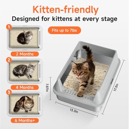 Stainless Steel Cat Litter Box, Odor Free Metal Litter Box with High Sides Lid, Open Top Low Entry Litter Pan Include Scoop Easy Cleaning Anti-Scratch Kitty Cat Box Anti-Urine Leakage, Non-Sticky, M - Thumbnail 2