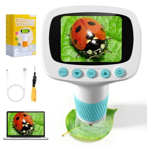 Pocket Kids Microscope for Over 3 Years Old, 1000X Handheld Microscope for Kids w/2''IPS Digital, Photo Video Mini Portable Microscopes, Science Edu Digiscope,Christmas Birthday Gifts for Kids