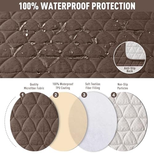 TAOCOCO 100% Waterproof Recliner Couch Covers, Non Slip Recliner Covers that Stay in Place, One-Piece Washable Reclining Sofa Cover for 3 Seater with Elastic Straps, Brown - Thumbnail 4
