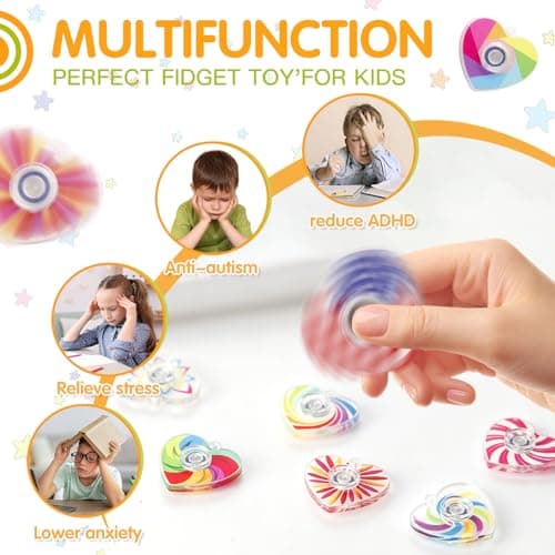 Heart Fidget Spinner Party Favors, 30 Pack, 2-in-1 Sensory Rotating Pendant Toys, Stress Reducer for Kids and Adults, Autism Anxiety Relief, Classroom Rewards - Thumbnail 2