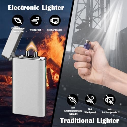 RSBYE Electric Arc Lighter Rechargeable USB C Lighter Electric Plasma Lighters Windproof Fancy Cool Lighters with Upgrade Battery Safety Switch for Candles, Fireworks, Incense (Matte Silver) - Thumbnail 5