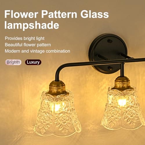YUNICE 3 Light Bathroom Vanity Light Fixtures Brushed Black and Gold Wall Sconce with White Glass Shade E26 Base Vintage Mirror Lights for Bathroom, Bedroom Antique Brass Wall Lamp - Thumbnail 4