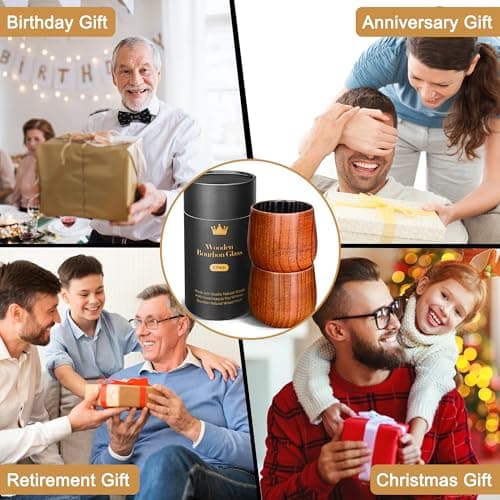 Charred Wooden Bourbon Drinking Glass, Bourbon Gifts for Men – 10oz Wooden Old Fashioned Glasses Set Whiskey Tumbler | Birthday Whiskey Gifts for Men, Dad or Brother Original Bourbon Tumbler (2 Pack) - Thumbnail 5
