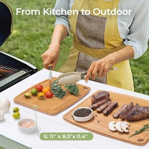 Keechee Dishwasher Safe Carbonized Bamboo Wood Cutting Boards for Kitchen with Juice Groove, Wooden Charcuterie & Chopping for Fruit, Vegetables & Cheese, Durable, Lightweight, Water-Resistant - Thumbnail 5