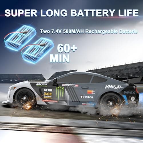 Remote Control Car RC Drift Car 1:16 Scale 4WD 18KM/H High Speed Model Vehicle 2.4GHz with LED Lights Spray Rubber Tire Racing Sport Toy for Adults Boys Girls Kids Gift 2Pcs Rechargeable Batteries - Thumbnail 4