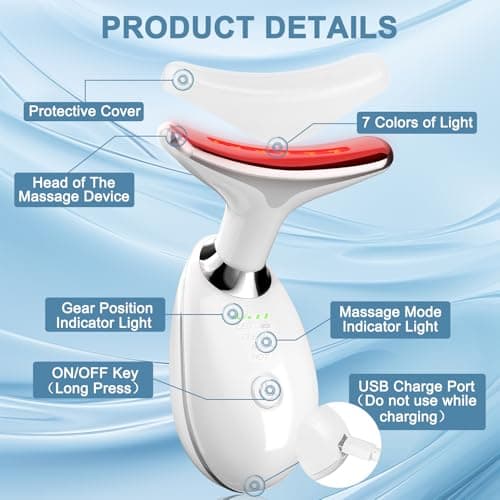 7 Color Neck Face Massager Tool, Facial Massager with Vibration Tech, Rechargeable Face culpting Wand for Skin Care (White) - Thumbnail 5