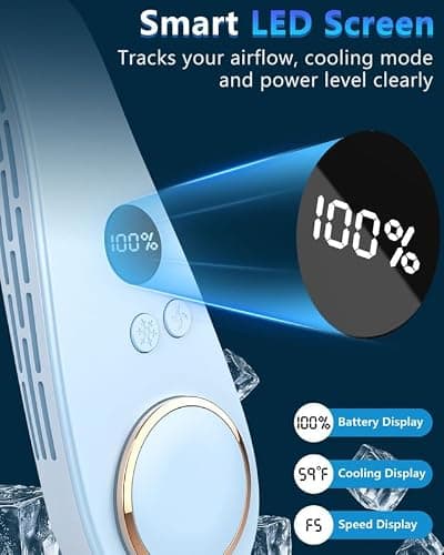Portable Neck Fan Cooling Plate,Personal Fan Neck Hang Around,Powerful Airflow Shoulder Cooler,Fans To Wear Around Your Neck,Summer Menopause Fan Hot Flash Best Gifs for Outdoor Outside Indoor Blue - Thumbnail 4